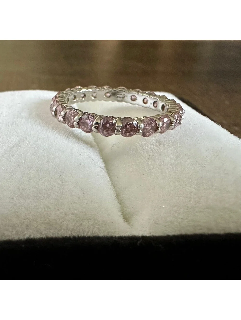 925 Sterling Silver Pink CZ Full Eternity Band Ring Size 7 2g